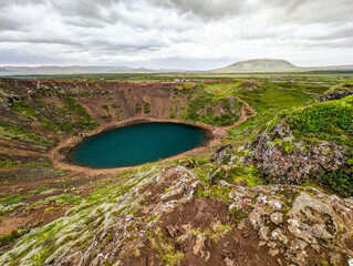 Obraz premium The volcanic crater Kerid on Iceland in the Grimsnes area