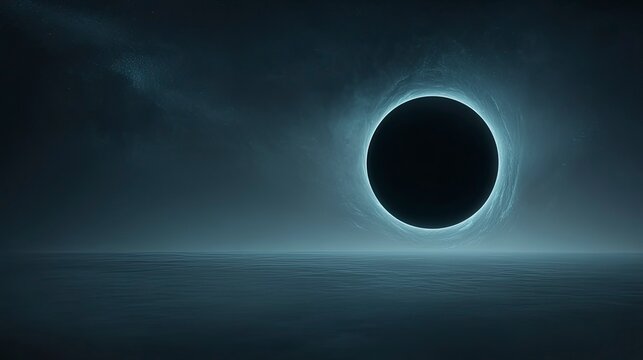 Dark celestial event over tranquil water