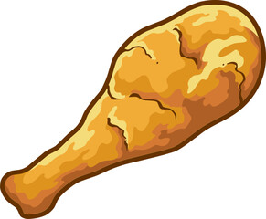 Crispy Fried Chicken Drumstick. Vector Hand Drawn Illustration Isolated On Transparent Background