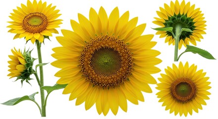 Fototapeta premium Sunflower 360: A Multi-Faceted Botanical Portrait on Pure White