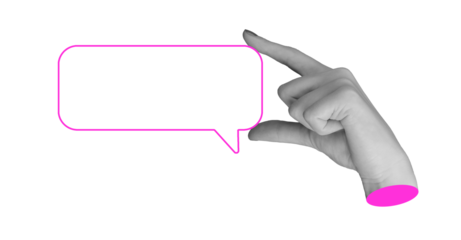 Speech bubble with empty space for feedback and communication. Pink outline symbolizing question,