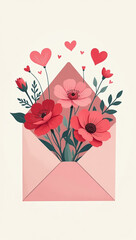 flowers envelope floral mail love concept happy valentine day flat design hand drawn trendy vector greeting