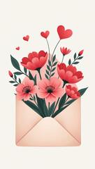 flowers envelope floral mail love concept happy valentine day flat design hand drawn trendy vector greeting