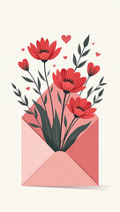 flowers envelope floral mail love concept happy valentine day flat design hand drawn trendy vector greeting