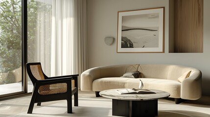 Fototapeta premium Modern Luxury Home Interior Bedroom Design with Mockup Frame , Wall Poster (3d Render)