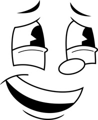 Outlined Funny Retro Cartoon Face with Cheeky Smile and Droopy Eyes. 30s 50s 60s Vintage Animation Style Character