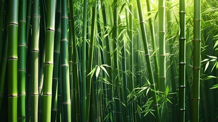 Serene Bamboo Forest with Sunlight – Lush Green Natural Background