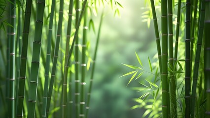 Obraz premium Tranquil Bamboo Forest with Soft Sunlight – Natural Green Background