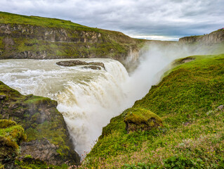 Panoramic view on Gullfoss waterfall on the Hvíta river, Iceland