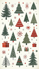 Obraz premium old style christmas doodles include trees gifts snowflakes vintage sketch