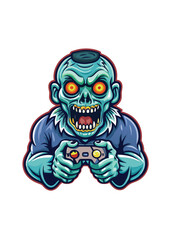 A decaying zombie, clutching a gamepad, intensely focused on a vibrant video game screen.  Its undead fingers twitch on the controls.