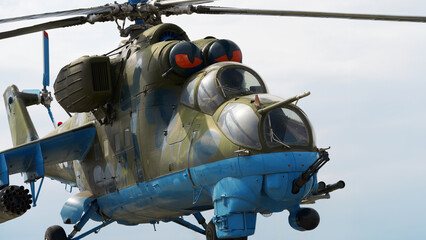  Mi-24 combat helicopter in close-up. Exhibit.