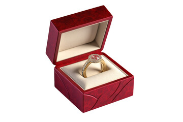 Gold diamond engagement ring in red box