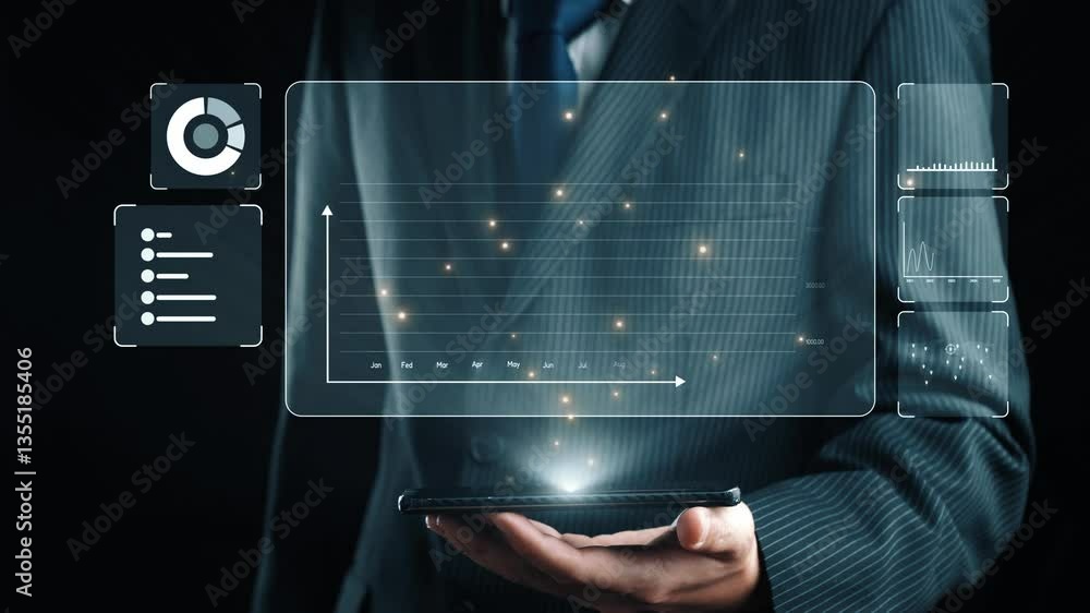 Poster business person delve into data analytics to uncover trends and insights from predictive big data mo