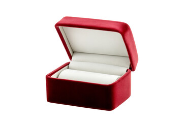 Open red velvet jewelry box isolated
