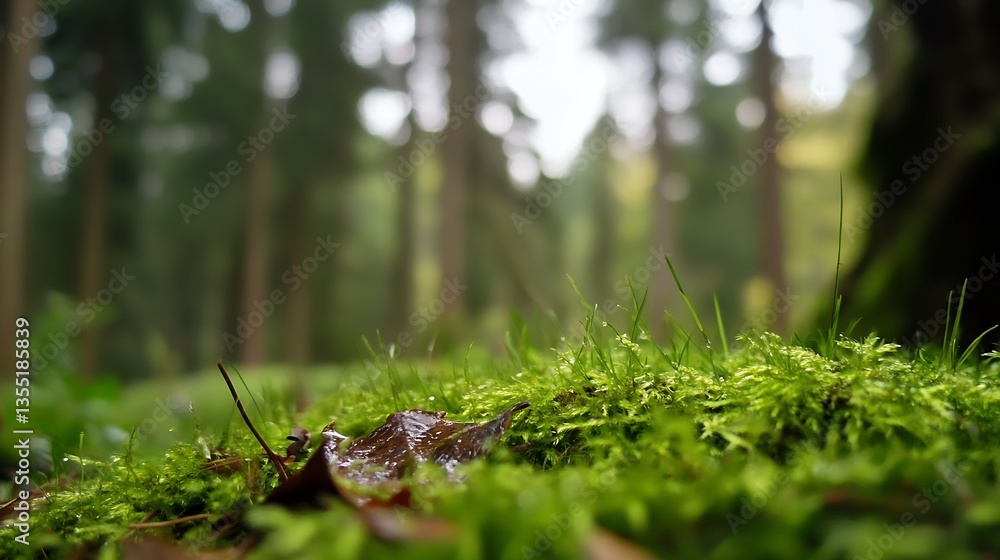 Aufkleber close up view of lush green moss covering the ground in a tranquil forest setting : generative ai