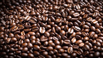 Fototapeta premium Close-up of roasted coffee beans with rich texture and dark aroma