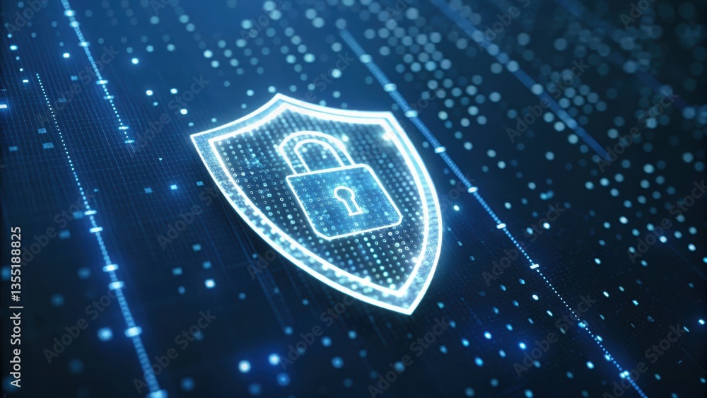 Poster ai-powered fraud detection with padlock icon on dark background for enhanced financial security