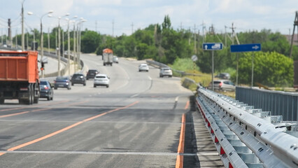 Metal road fence. Road safety.