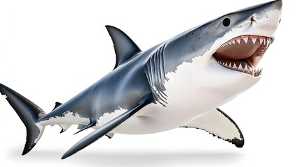 Obraz premium Realistic Depiction of a Great White Shark Swimming Powerfully in the Ocean