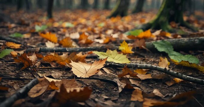 Autumn dried leaves. Leaves that have fallen on the ground in the forest. Shallow depth of field.