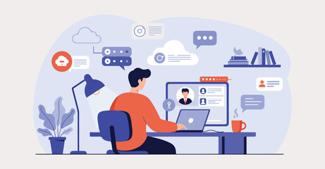 Virtual Office And Remote Work Lifestyle Illustration.