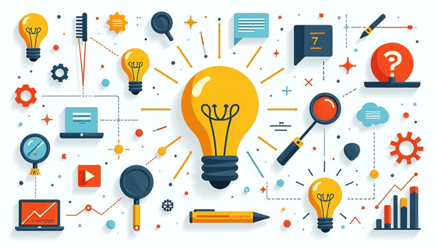 big set creative ideas brainstorming tools icons innovative solutions editing