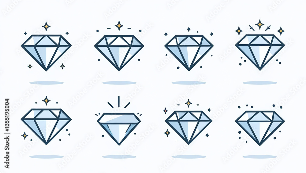 Poster brilliant line icons set diamond isolated transparent background featuring unique designs styles var