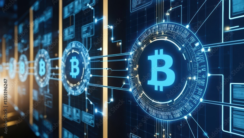 Aufkleber bitcoin displayed on a digital screen representing virtualized financial ecosystem and innovation