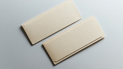 Two blank beige rectangular cards on white background.
