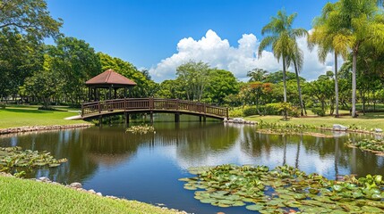 Obraz premium Garden Pond Gazebo Nature Tranquility