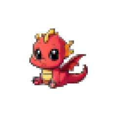 Fototapeta premium Pixel icons dragons. Little baby dragons. Cartoon images of cute beautiful various interesting dragons.