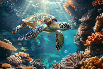 Obraz premium Sea Turtle Swimming
