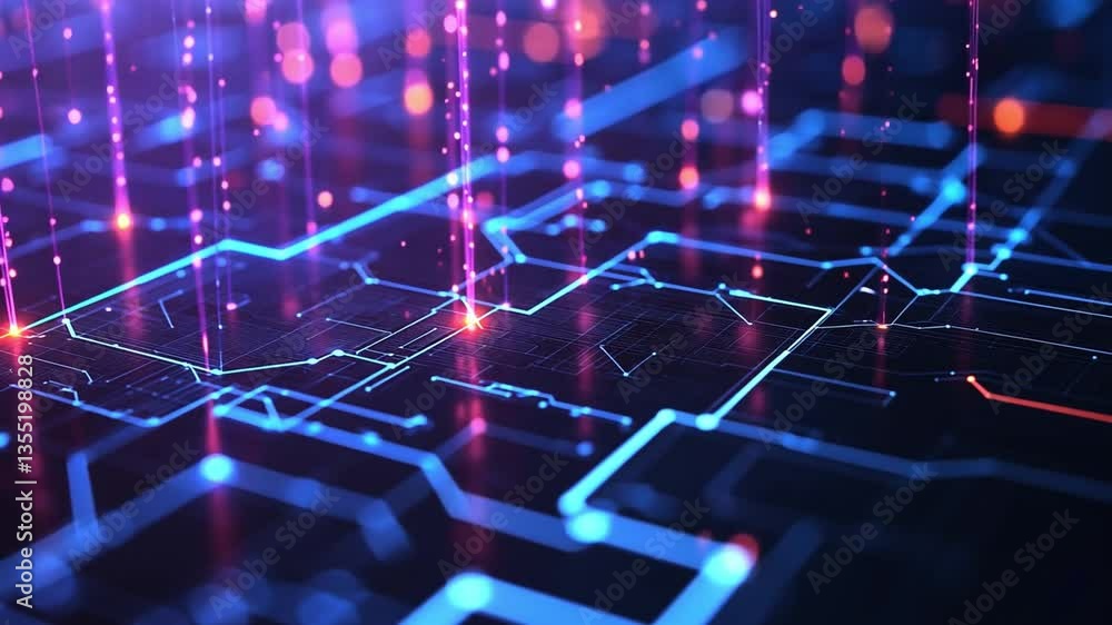 Poster digital circuitry: a mesmerizing macro shot showcasing the intricate network of a digital circuit bo
