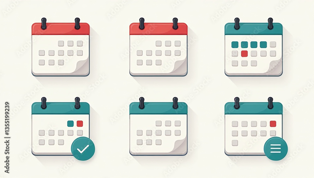 Poster editable calendar icons set date events scheduling customizable editable