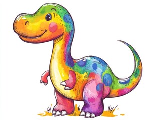 Colorful and cheerful dinosaur drawing in childlike style brings joy and imagination to life