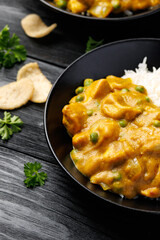 Chinese Chicken Curry with rice. Chinese take away food