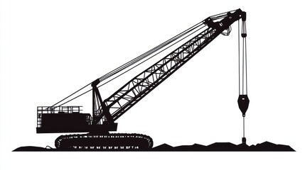 Industrial Crawler Crane Silhouette, Working Site