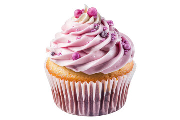 Cupcake with pink frosting and sprinkles isolated on transparent background