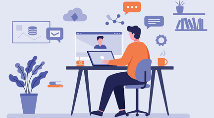 Virtual Office And Remote Work Lifestyle Illustration.