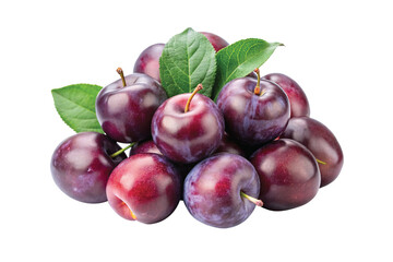 A Delicious Pile of Ripe Plums with Lush Green Leaves