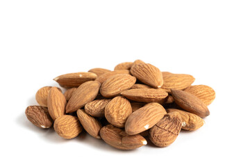 Almond nuts isolated on white background. Closeup.