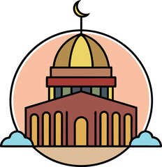 A building with a dome and a crescent moon on top