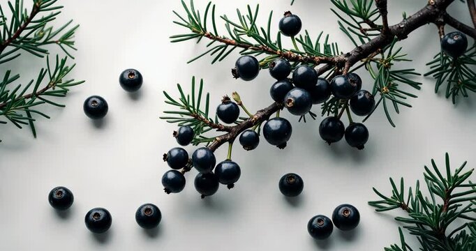Close-up of a juniper branch with berries isolated on white