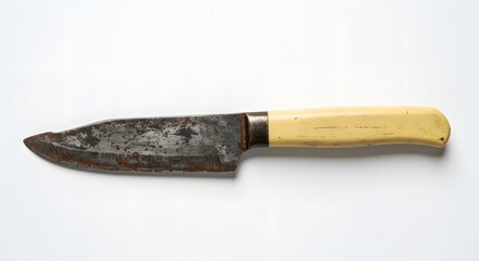 Old Rusty Knife with Wooden Handle, Isolated on Transparent Background

