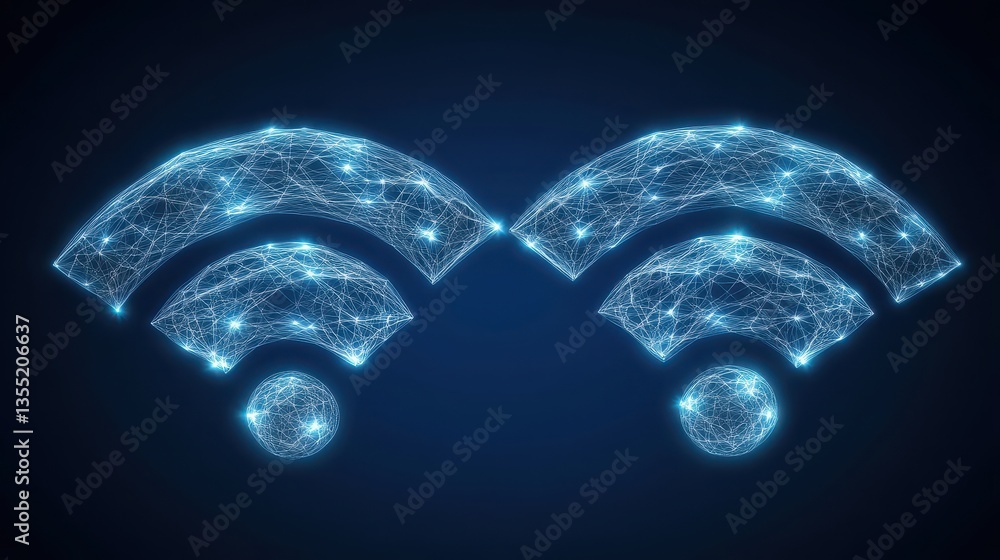 Poster glowing plexus wifi signal on dark background.