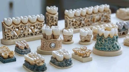 Fototapeta premium Dental models displayed on table, lab background
