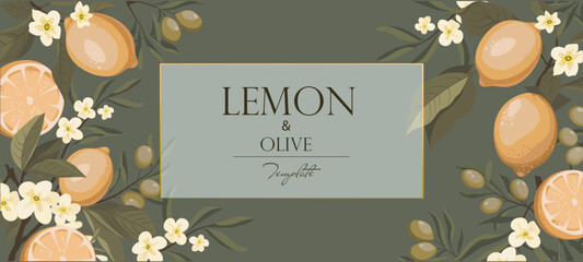vector template for text branch with lemons and olives