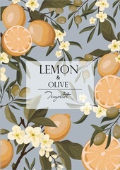 vector bright background with lemons and olives