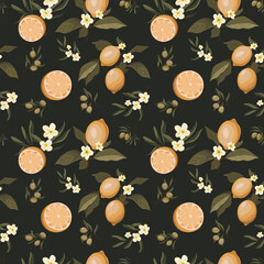dark pattern with lemons and olives